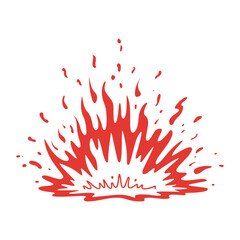 A vibrant red splash or burst design resembling flames or an explosion