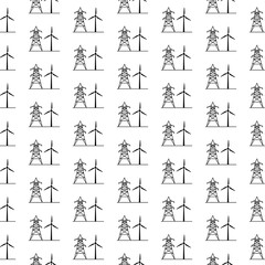 Electric tower and windmill seamless pattern isolated on white background