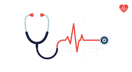 Medical stethoscope creatively forming a red EKG heartbeat line, symbolizing cardiology, healthcare, and monitoring vital signs.