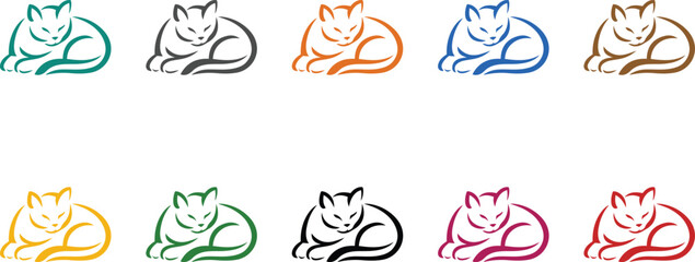 Sleeping cat icons in multiple colors, Colorful feline sleeping icon collection © jakircreativedesign