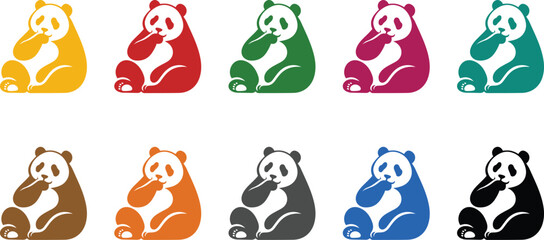 Colorful panda sitting silhouettes on white, Panda bear sitting icon collection © jakircreativedesign