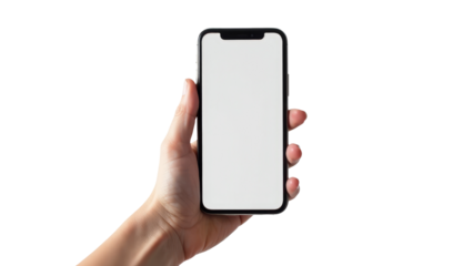 A person holding a phone with a blank or locked screen