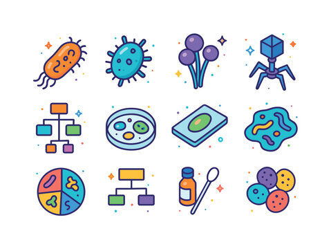 Microbial Diversity Icons. microbial diversity. Colorful isometr