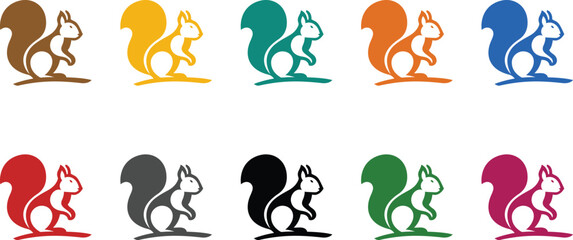 Colorful squirrel silhouettes on white, Squirrel animal icon silhouette set