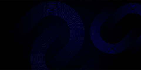 Dark blue abstract background with glowing geometric lines. Modern shiny blue diagonal rounded lines pattern. Futuristic technology concept. Suit for cover, poster, presentation, banner, website
