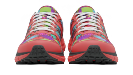 Pair of colorful athletic running shoes isolated on transparent background