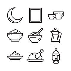 ramadan icons depicting traditional food crescent moon and islamic cultural elements