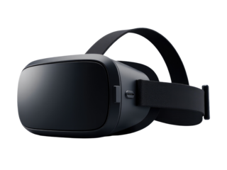 A detailed view of virtual reality headset on a plain white background
