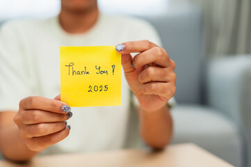 Gratitude note with thank you! message personal space indoor close-up appreciation