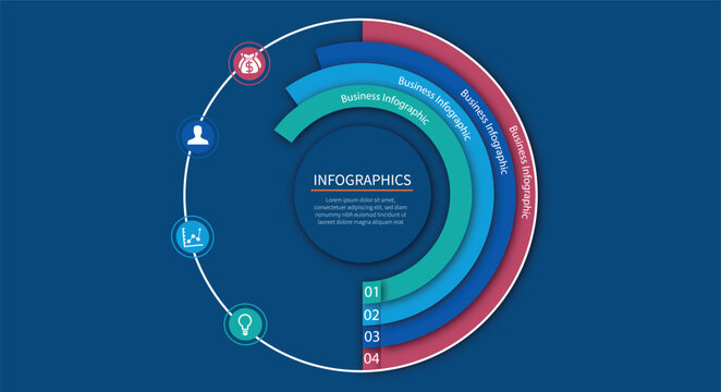Layered circular business infographic with steps