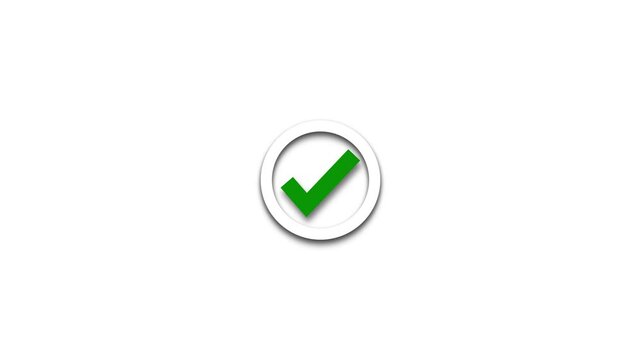 Modern 3d green tick mark icon with circular outline animation on isolated background. The design is minimalistic and clean, suitable for various applications motion animation.4k video