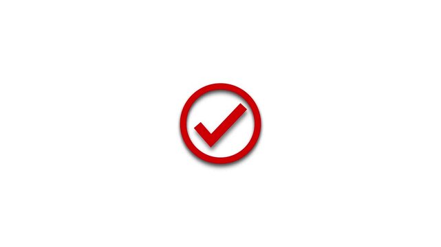 Modern 3d red tick mark icon with circular outline animation on isolated background. The design is minimalistic and clean, suitable for various applications motion animation.4k video