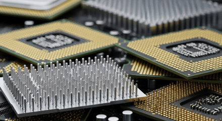 Arrangement of Computer Processors and Heatsinks Displaying Technology and Cooling Solutions for High Performance Computing and Electronic Components