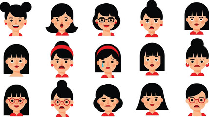 A Diverse Collection of Animated Female Character Faces Showing Various Emotions	