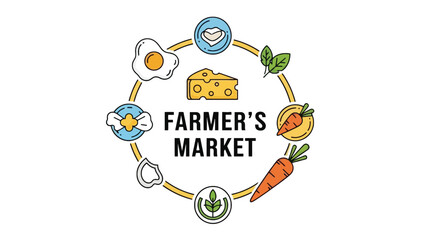 Farmers market logo with various food items in a circle