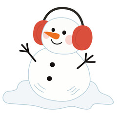 Cute Snowman in Cozy Flat Hand Drawn Style