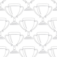 Seamless Golden Outline Trophy Pattern Hand drawn Trophy Cup background for fabric, textile, print, wrapping paper or package design.