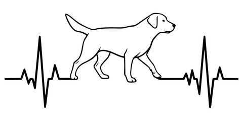 Heartbeat line with the outline of a Labrador Retriever. Design for dog lovers.