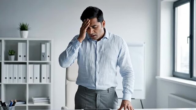 Professional Male Experiencing Stress or Frustration at Work in Modern Office Environment