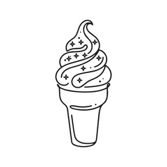 Ice Cream Cone Line Art Vector Illustration of Soft Serve Frozen Dessert for Cafe Menu, Summer Food Design and Sweet Treat Branding