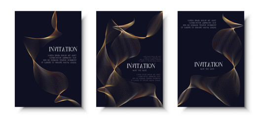 Premium Luxury invitation card background, Golden geometric wave gold line frame typography design. Elegant Template for advertising, gala card, grand opening, party invitation, layout big set. © RomanWhale studio