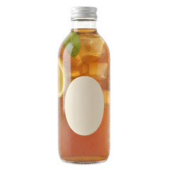 Clear Glass Bottle Of Iced Tea With Lemon Slices And Mint Leaves Refreshing Summer Drink