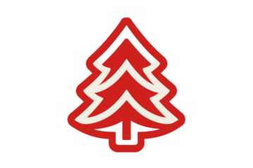 Stylized red christmas tree icon providing a modern symbol for holiday cheer, winter events, seasonal branding, and festive decorations