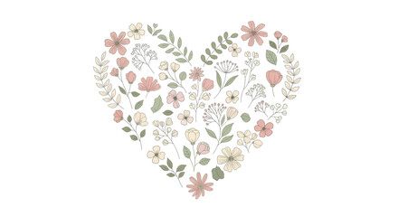 Floral Heart Illustration A Delicate Arrangement of Wildflowers in a Heart Shape