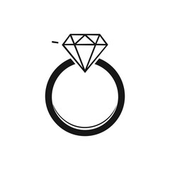 Shining gold wedding ring symbol vector with a round diamond jewelry concept illustration