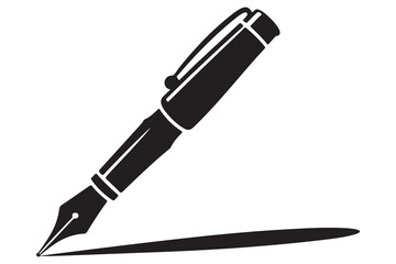 Black silhouette fountain pen icon on white background
