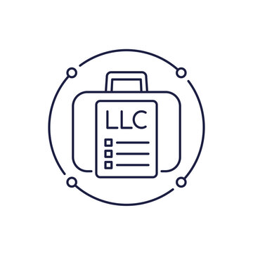 LLC line icon with briefcase, Limited Liability Company business concept