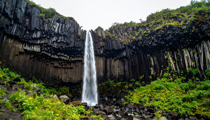 Waterfall in Basalt Columns