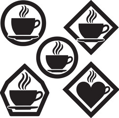 Obraz premium Set of five coffee cup icons in various geometric frames