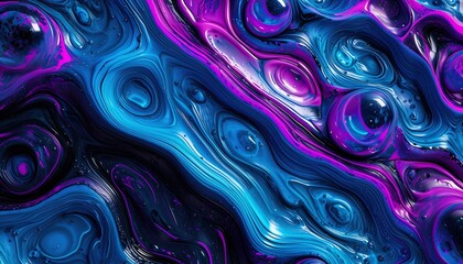Obraz premium Vibrant Abstract Fluid Art with Electric Blue and Magenta Swirls and Bubbles image