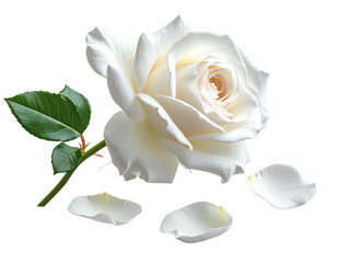 Angled White Rose with Falling Petals, Dynamic Composition, Isolated PNG (2)
