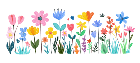 Flower kid crayon pencil vector — childish spring floral illustration on transparent background
