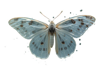 light blue butterfly with small dark spots and subtle white accents on the spread, textured wings, no background svg