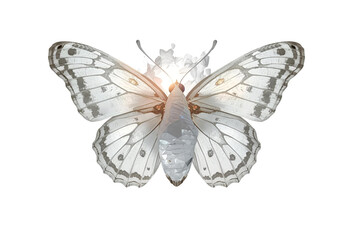 abstract white butterfly with subtle dark markings and a soft, ornate texture, no background svg