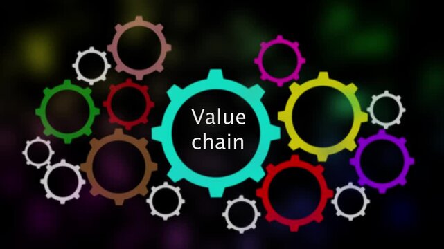Colorful Interlocking Gears Representing a Value Chain with Dark Background cogwheels connected