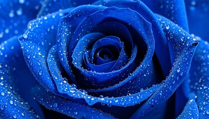 Blue Rose Closeup with Dewdrops