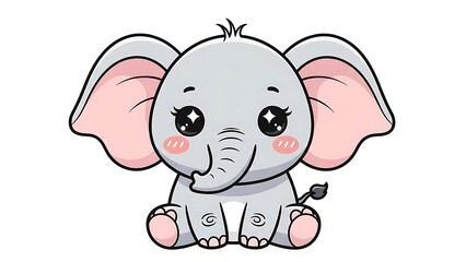 Obraz premium Cute little baby elephant cartoon illustration sitting and smiling on white background