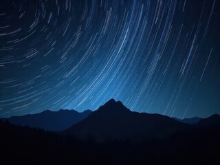 landscape of star tail with mountain shadow at night