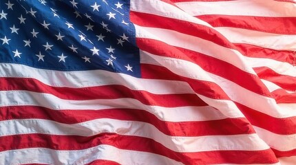 waving American flag closeup with fabric texture