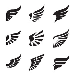 Wing icon set in thin line style silhouette vector illustration on a white background