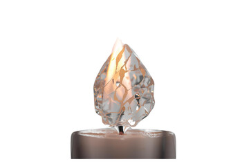 stylized crystal flame shaped light or candle on a dark metal base, no background svg
