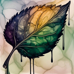 Vibrant Leaf Dripping Colors Abstract Art.