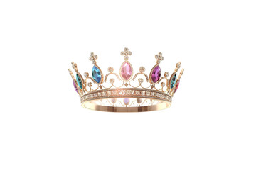 gold and jeweled crown with multiple colorful gems in pink, blue, and yellow, no background svg