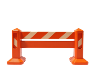 A simple barricade made of orange and white materials against a clean white background