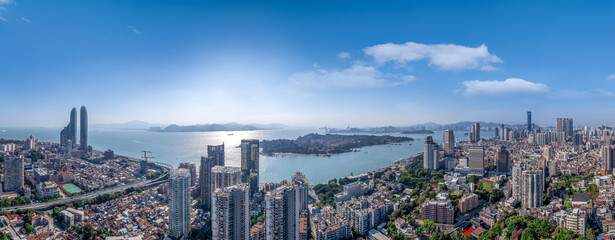 Panoramic View of Modern City with Skyscrapers and Waterfront