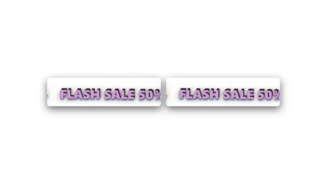 Flash Sale 50 Off Promotion with Dynamic Text Animation on White Background.